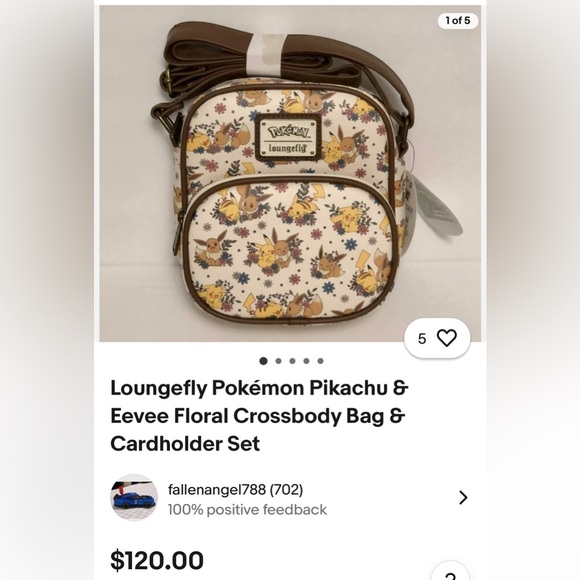 Loungefly Pokémon Pikachu and Eevee Floral Crossbody Bag - Picture 7 of 7
